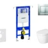 Geberit Duofix - Toiletset Met Bedieningsplaat Sigma30, Mat Chroom/chroom + Duravit ME By Starck Hangend Toilet En Wc Bril, Rimless, SoftClose 111.355.00.5 NM7