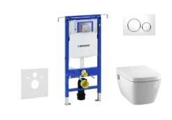 Geberit Duofix - Inbouwreservoir Voor Hangend Toilet Met SIGMA20 Bedieningsknop, Wit/glanzend Chroom + Tece One - Hangend Douche-wc En Wc-bril, Rimless, SoftClose 111.355.00.5 NT4