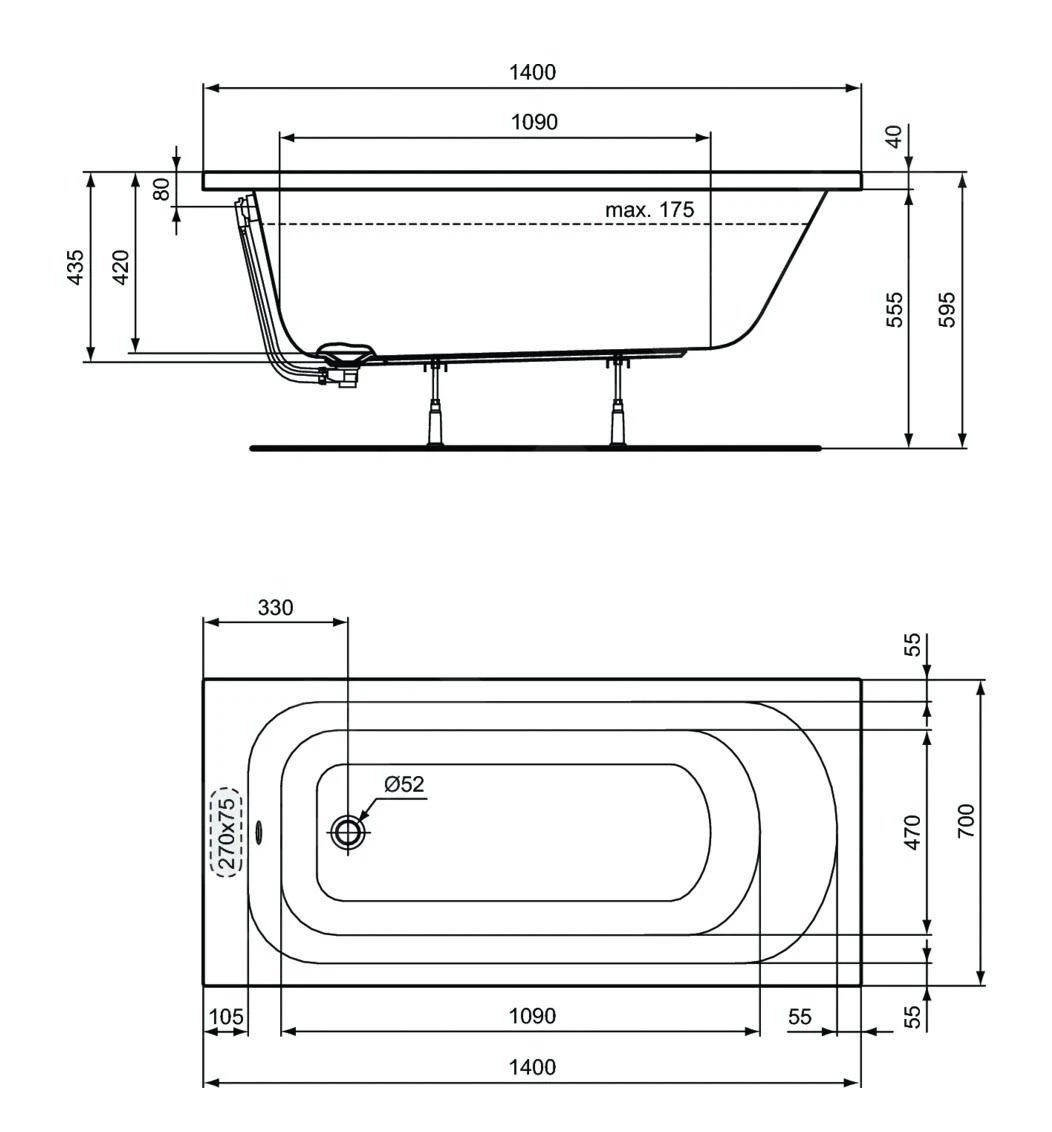 Ideal Standard Simplicity - Bad 1500x700 Mm, Wit W004201 2 Ideal Standard Simplicity - Bad 1500x700 Mm, Wit W004201 - Afbeelding 2