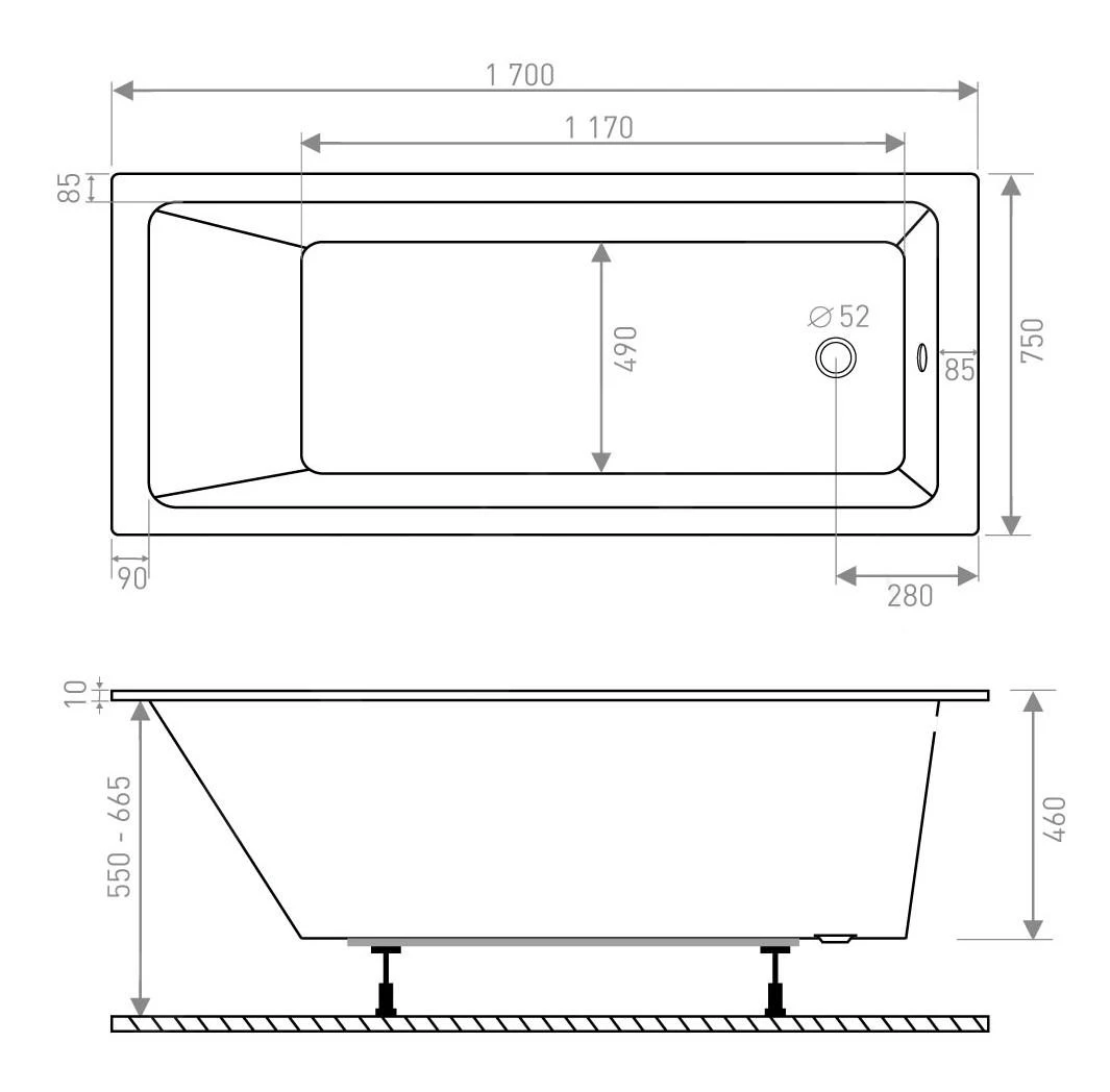 Lansanit LitLUX - Bad 1700x750 Mm, Wit LITLUX-170X75 2 Lansanit LitLUX - Bad 1700x750 Mm, Wit LITLUX-170X75 - Afbeelding 2