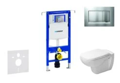 Geberit Duofix - Toiletset Met Sigma30 Bedieningsplaat, Mat Chroom/chroom + Duravit D-Code Hangend Toilet En Wc Bril, Rimless, SoftClose 111.355.00.5 NH7