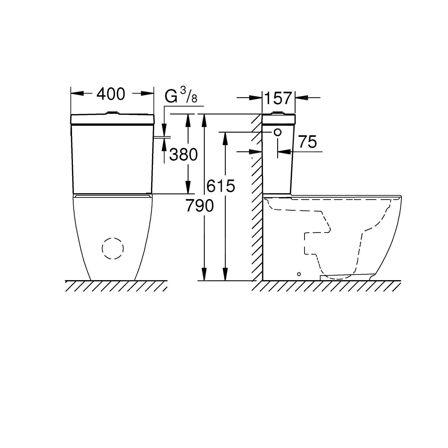 Grohe Essence - Spoelreservoir, 400x157mm, Watertoevoer Aan De Zijkant, Alpine Wit 39578000 2 Grohe Essence - Spoelreservoir, 400x157mm, Watertoevoer Aan De Zijkant, Alpine Wit 39578000 - Afbeelding 2