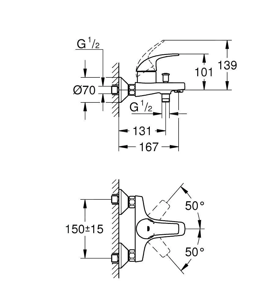 Grohe Start Curve - Opbouw Badkraan, Chroom 23768000 2 Grohe Start Curve - Opbouw Badkraan, Chroom 23768000 - Afbeelding 2