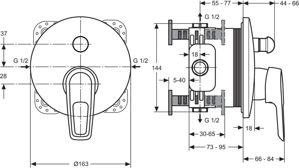 Ideal Standard CeraMix Blue - Eengreeps Badkraan Voor Inbouw, 2 Functies, Chroom A5664AA 2 Ideal Standard CeraMix Blue - Eengreeps Badkraan Voor Inbouw, 2 Functies, Chroom A5664AA - Afbeelding 2