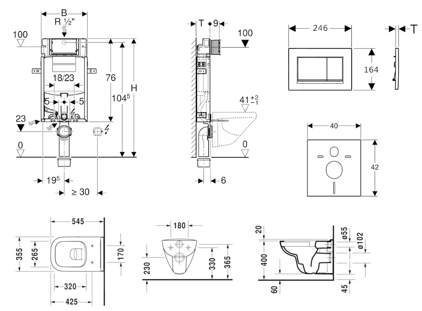 Geberit Kombifix - Toiletset Met Sigma30 Bedieningsplaat, Wit/glazend Chroom + Duravit D-Code Hangend Toilet En Wc Bril, Rimless, SoftClose 110.302.00.5 NH5 2 Geberit Kombifix - Toiletset Met Sigma30 Bedieningsplaat, Wit/glazend Chroom + Duravit D-Code Hangend Toilet En Wc Bril, Rimless, SoftClose 110.302.00.5 NH5 - Afbeelding 2