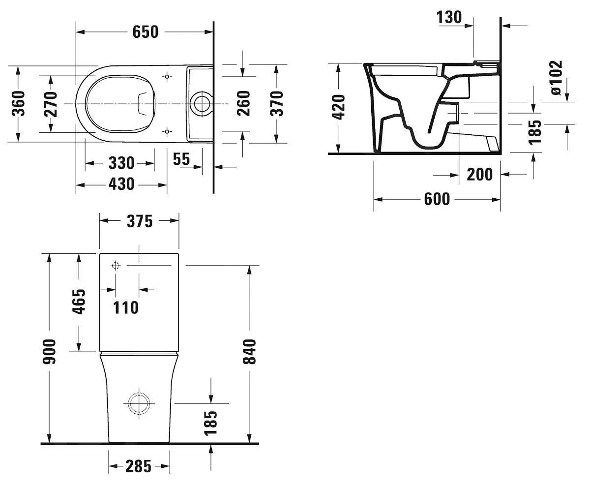 Duravit White Tulip - Duoblok Toilet, Vario Afvoer, Rimless, HygieneGlaze, Wit 2197092000 2 Duravit White Tulip - Duoblok Toilet, Vario Afvoer, Rimless, HygieneGlaze, Wit 2197092000 - Afbeelding 2