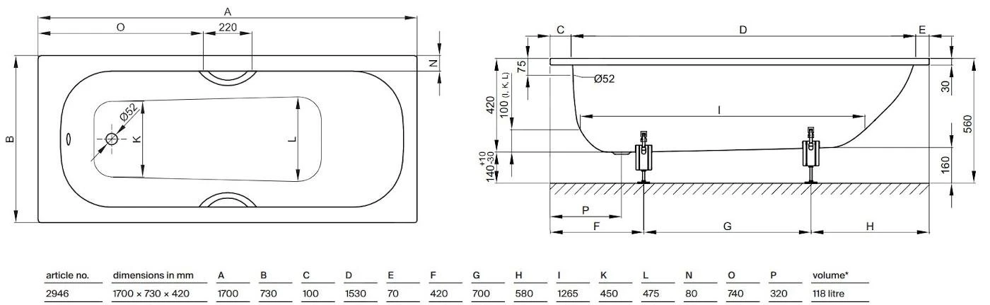 Bette Form - Inbouwbad 1700x730 Mm, Anti-Slip, Wit 2946-000AR 2 Bette Form - Inbouwbad 1700x730 Mm, Anti-Slip, Wit 2946-000AR - Afbeelding 2