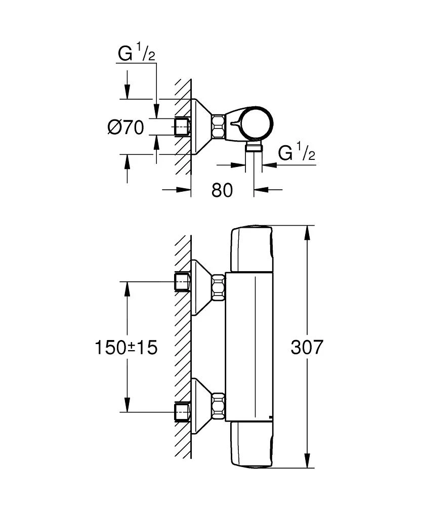 Grohe Precision Trend - Thermostatische Douchekraan, Chroom 34229002 2 Grohe Precision Trend - Thermostatische Douchekraan, Chroom 34229002 - Afbeelding 2