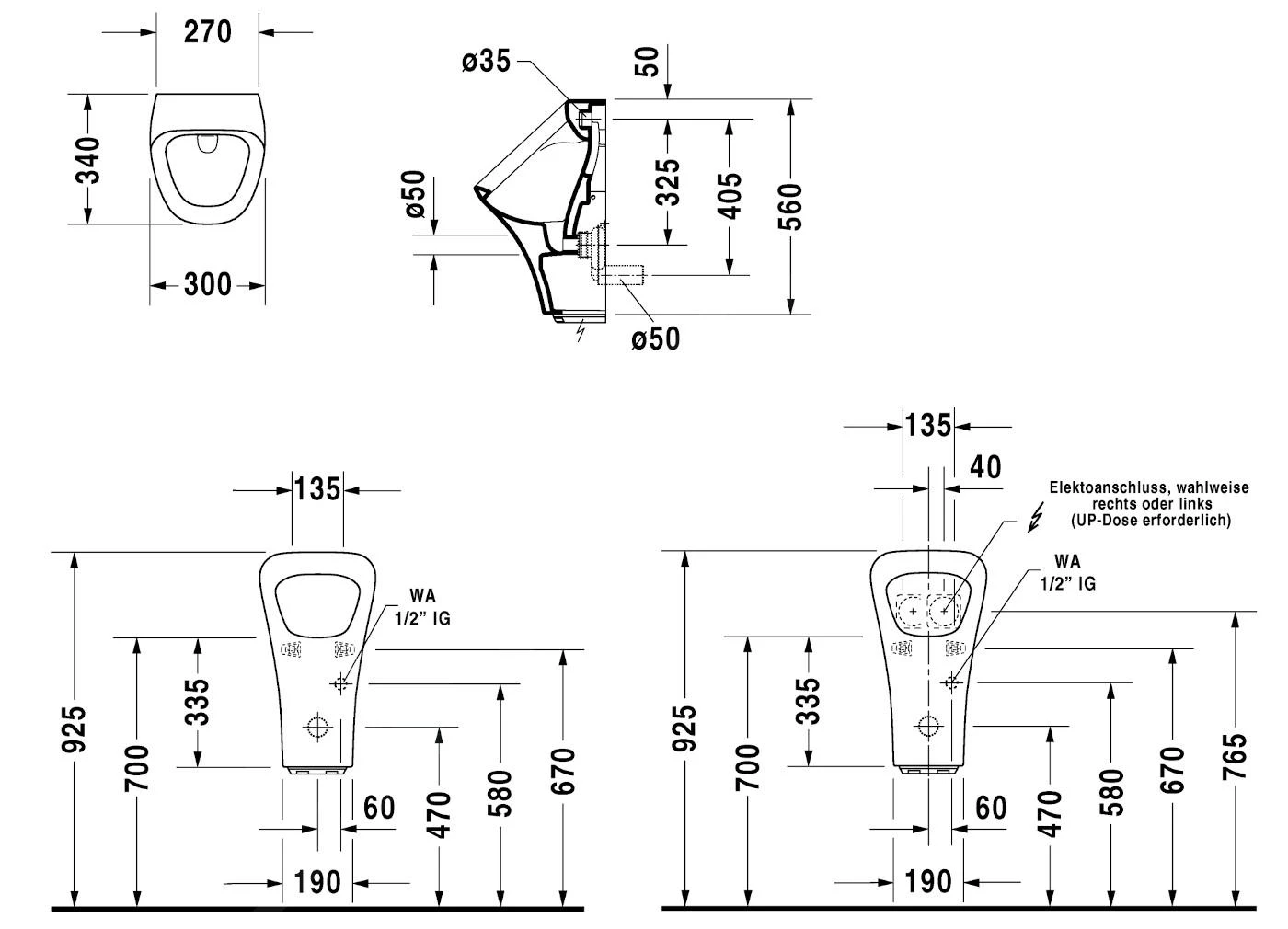 Duravit DuraStyle - Urinoir, Elektrische Bediening, Afval Achteraan, Met WonderGliss, Wit 28043100001 2 Duravit DuraStyle - Urinoir, Elektrische Bediening, Afval Achteraan, Met WonderGliss, Wit 28043100001 - Afbeelding 2