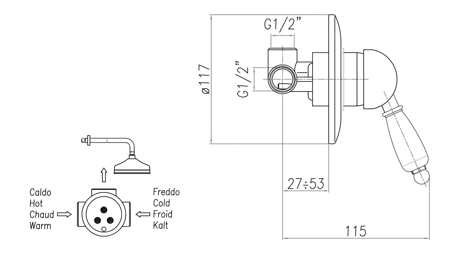 Sapho Kirké - Inbouw Douchekraan, 1 Functie, Wit Hendel, Chroom KI41BC 2 Sapho Kirké - Inbouw Douchekraan, 1 Functie, Wit Hendel, Chroom KI41BC - Afbeelding 2
