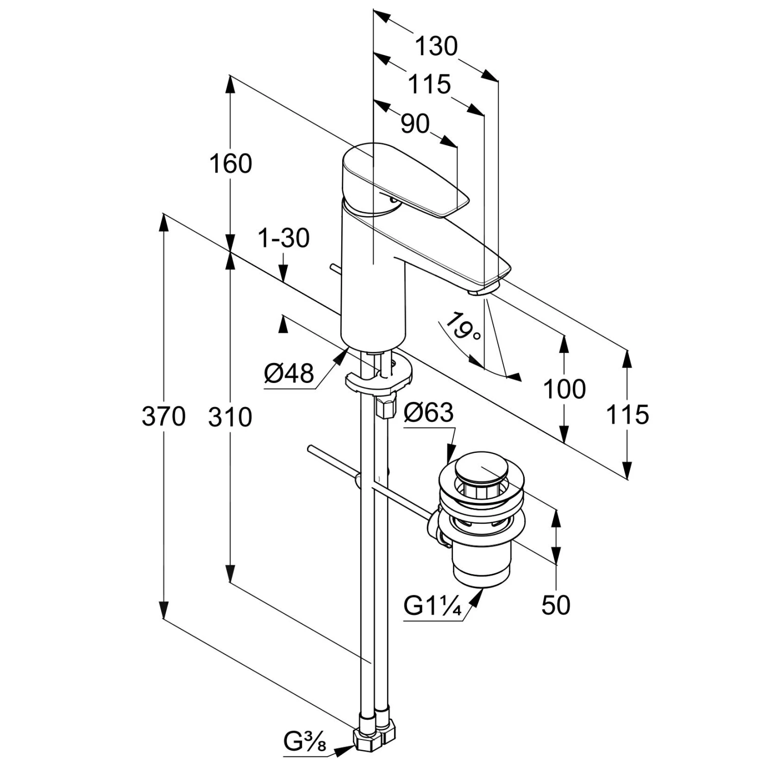 Kludi Pure&Solid - Wastafelkraan Met Waste, Chroom 342900575 2 Kludi Pure&Solid - Wastafelkraan Met Waste, Chroom 342900575 - Afbeelding 2