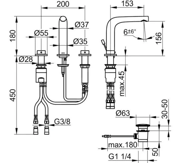 Keuco Edition 400 - Wastafelkraan Met Afvoergarnituur, 3-gats, Zwart Chroom Geborsteld 51515130000 2 Keuco Edition 400 - Wastafelkraan Met Afvoergarnituur, 3-gats, Zwart Chroom Geborsteld 51515130000 - Afbeelding 2