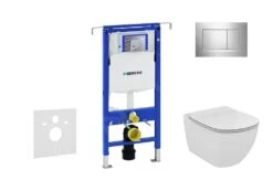 Geberit Duofix - Inbouwreservoir Voor Hangend Toilet Met SIGMA30 Bedieningsknop, Glanzend Chroom/mat Chroom + Ideal Standard Tesi - Hangend Toilet En Wc-bril, Aquablade, SoftClose 111.355.00.5 NU6