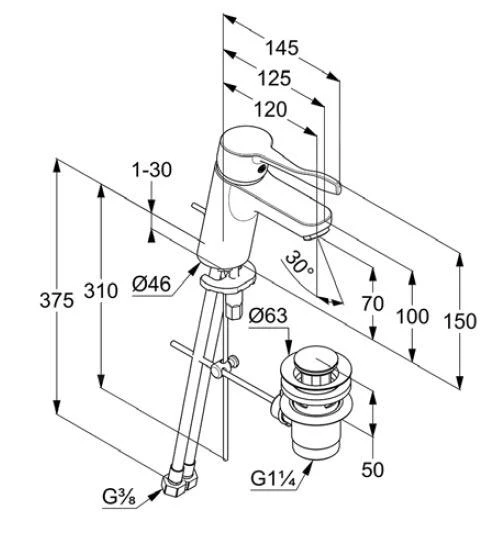 Kludi Pure&Easy - Wastafelkraan Met Waste, Chroom 372840565 2 Kludi Pure&Easy - Wastafelkraan Met Waste, Chroom 372840565 - Afbeelding 2