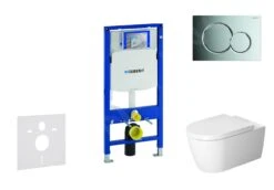 Geberit Duofix - Toiletset Met Sigma01 Bedieningsplaat, Glanzend Chroom + Duravit ME By Starck Hangend Toilet En Wc Bril, Rimless, SoftClose 111.300.00.5 NM2