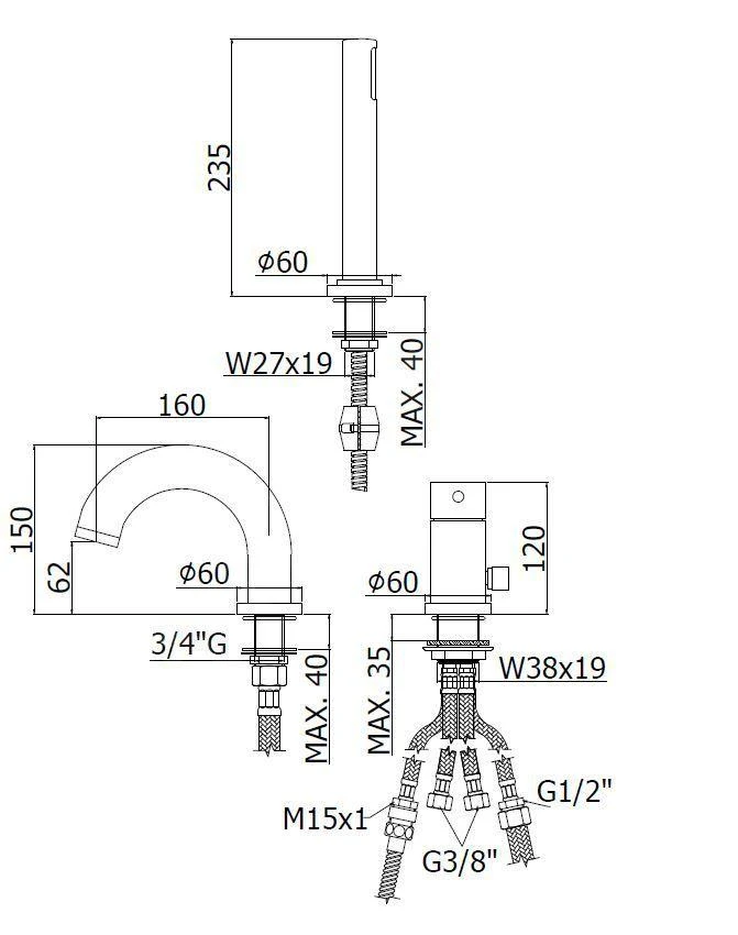 Paffoni Stick - 3-gats Badrandcombinatie, Chroom SK040LCR 2 Paffoni Stick - 3-gats Badrandcombinatie, Chroom SK040LCR - Afbeelding 2