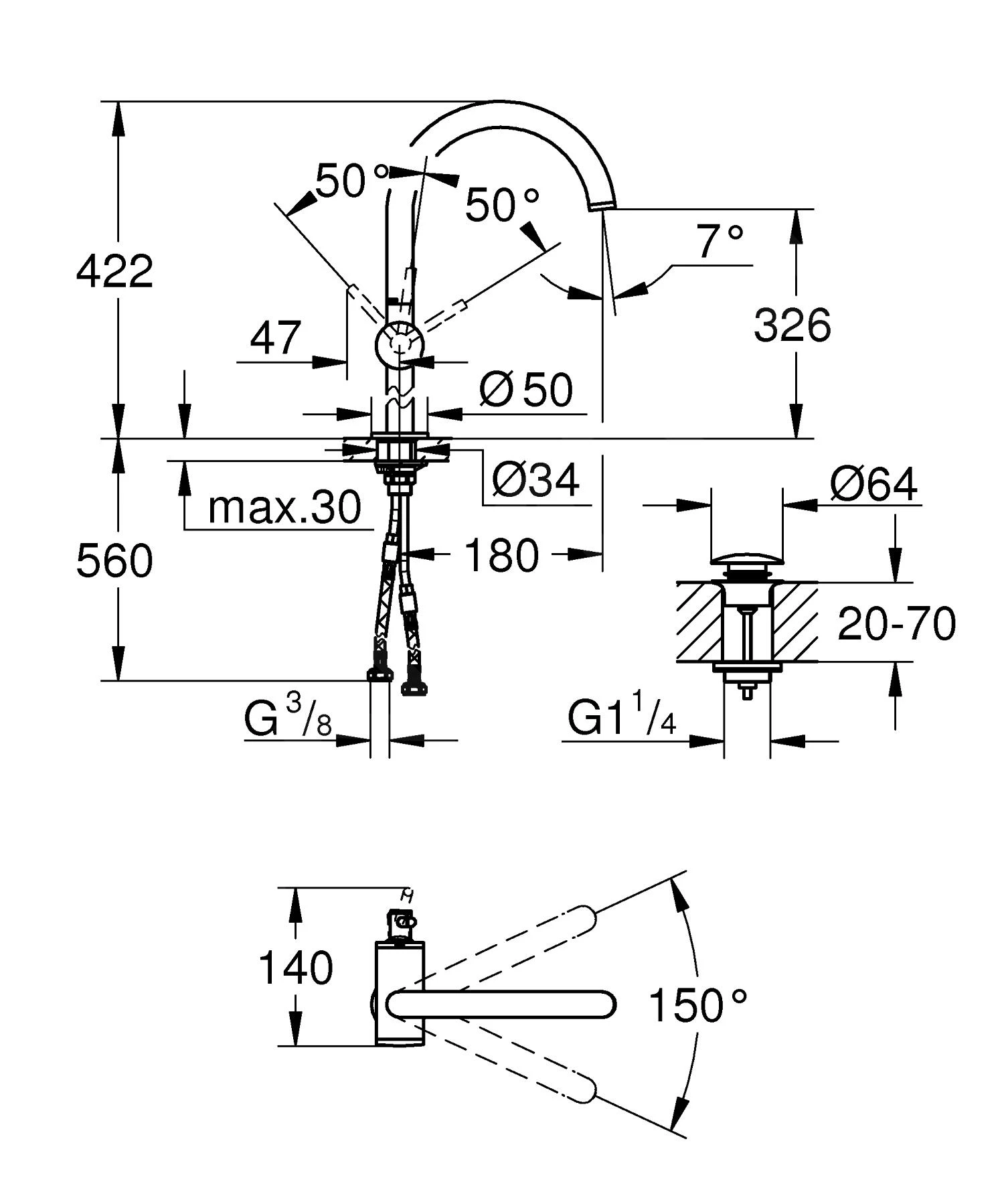 Grohe Atrio - Wastafelkraan Met Waste En Draaibare Uitloop, XL-size, Geborsteld Hard Graphite 32647AL3 2 Grohe Atrio - Wastafelkraan Met Waste En Draaibare Uitloop, XL-size, Geborsteld Hard Graphite 32647AL3 - Afbeelding 2