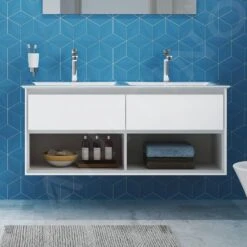 Ideal Standard Connect Air - Wastafelonderkast Voor Dubbele Wastafel 1200 Mm, Glanzend Wit/mat Lichtgrijze Lak E0829KN -Badkamer Luxe f2e68fc2788f699675767b64