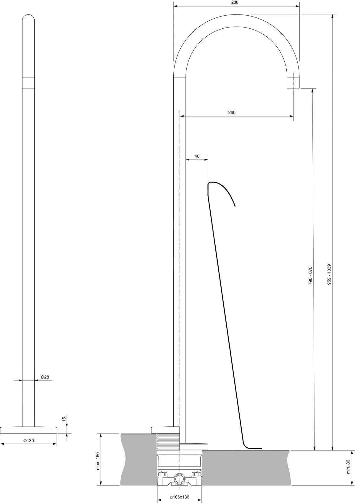 Ideal Standard Joy - Vrijstaande Baduitloop Met Inbouwdeel, Brushed Gold A7387A2 2 Ideal Standard Joy - Vrijstaande Baduitloop Met Inbouwdeel, Brushed Gold A7387A2 - Afbeelding 2
