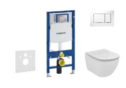 Geberit Duofix - Inbouwreservoir Voor Hangend Toilet Met SIGMA30 Bedieningsknop, Wit/glanzend Chroom + Ideal Standard Tesi - Hangend Toilet En Wc-bril, Aquablade, SoftClose 111.300.00.5 NU5