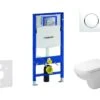 Geberit Duofix - Toiletset Met Sigma20 Bedieningsplaat, Wit/glanzend Chroom + Duravit D-Code Hangend Toilet En Wc Bril, Rimless, SoftClose 111.300.00.5 NH4