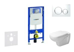 Geberit Duofix - Toiletset Met Sigma20 Bedieningsplaat, Wit/glanzend Chroom + Duravit D-Code Hangend Toilet En Wc Bril, Rimless, SoftClose 111.300.00.5 NH4