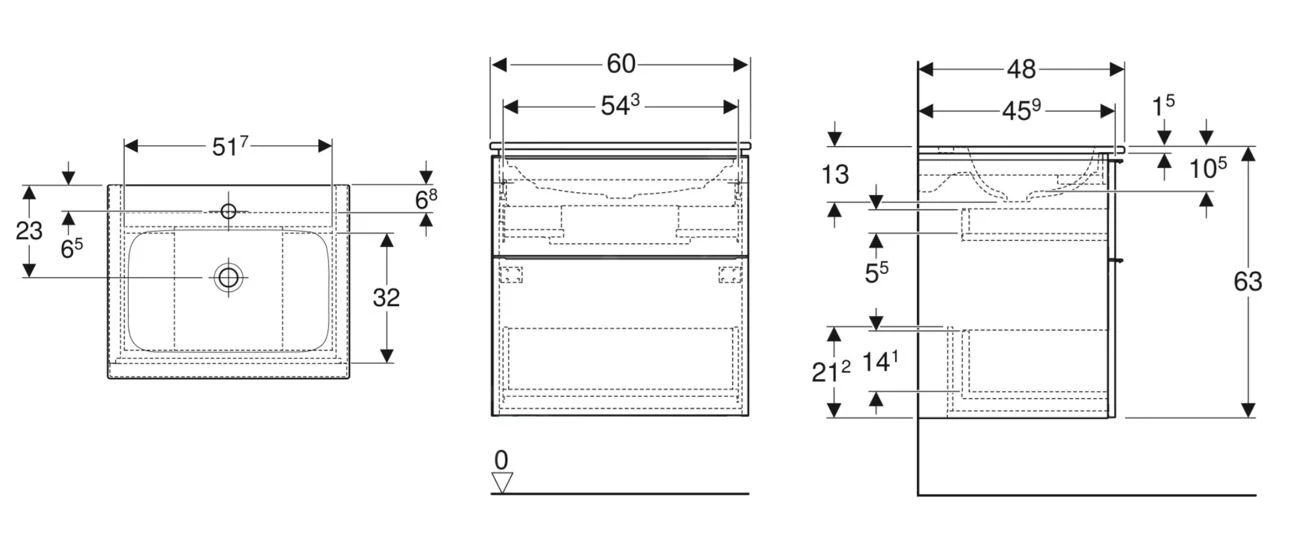 Geberit ICon - Wastafelkast Met Wastafel, 60x48x63 Cm, 2 Laden, Lava 502.335.JK.1 2 Geberit ICon - Wastafelkast Met Wastafel, 60x48x63 Cm, 2 Laden, Lava 502.335.JK.1 - Afbeelding 2