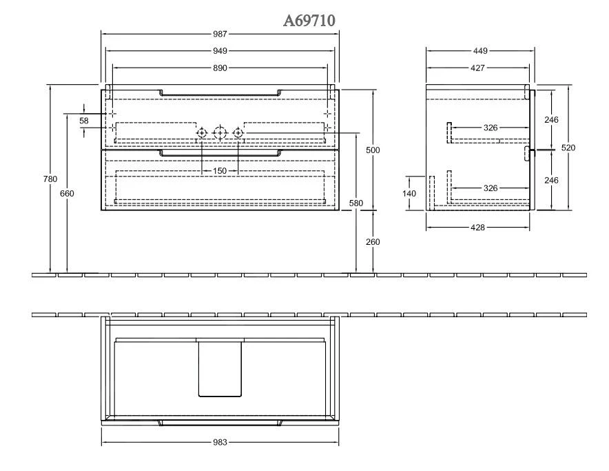 Villeroy & Boch Subway 2.0 - Wastafelonderkast, 987x520x449 Mm, 2 Lades, Glossy White A69710DH 2 Villeroy & Boch Subway 2.0 - Wastafelonderkast, 987x520x449 Mm, 2 Lades, Glossy White A69710DH - Afbeelding 2