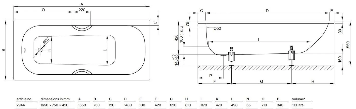Bette Form - Inbouwbad 1650x750 Mm, 2 Gaten Voor Handgreep, Wit 2944-0002GR 2 Bette Form - Inbouwbad 1650x750 Mm, 2 Gaten Voor Handgreep, Wit 2944-0002GR - Afbeelding 2