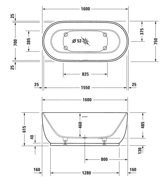Duravit Luv - Vrijstaand Bad, 1600x750 Mm, DuraSolid, ClickClack, Wit 700461000000000 2 Duravit Luv - Vrijstaand Bad, 1600x750 Mm, DuraSolid, ClickClack, Wit 700461000000000 - Afbeelding 2