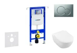 Geberit Duofix - Toiletset Met Sigma01 Bedieningsplaat, Mat Chroom + Villeroy Boch Hangend Toilet En Wc Bril, SoftClose, DirectFlush, CeramicPlus 111.355.00.5 NI3