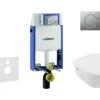 Geberit Kombifix - Inbouwreservoir Voor Hangend Toilet Met SIGMA01 Bedieningsknop, Mat Chroom + Villeroy Boch - Hangend Toilet En Wc-bril, DirectFlush, SoftClose, CeramicPlus 110.302.00.5 NB3