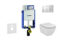 Geberit Kombifix - Inbouwreservoir Voor Hangend Toilet Met SIGMA30 Bedieningsknop, Mat Chroom/chroom + Ideal Standard Tesi - Hangend Toilet En Wc-bril, Aquablade, SoftClose 110.302.00.5 NU7