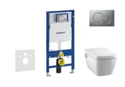 Geberit Duofix - Inbouwreservoir Voor Hangend Toilet Met SIGMA01 Bedieningsknop, Mat Chroom + Tece One - Hangend Douche-wc En Wc-bril, Rimless, SoftClose 111.300.00.5 NT3