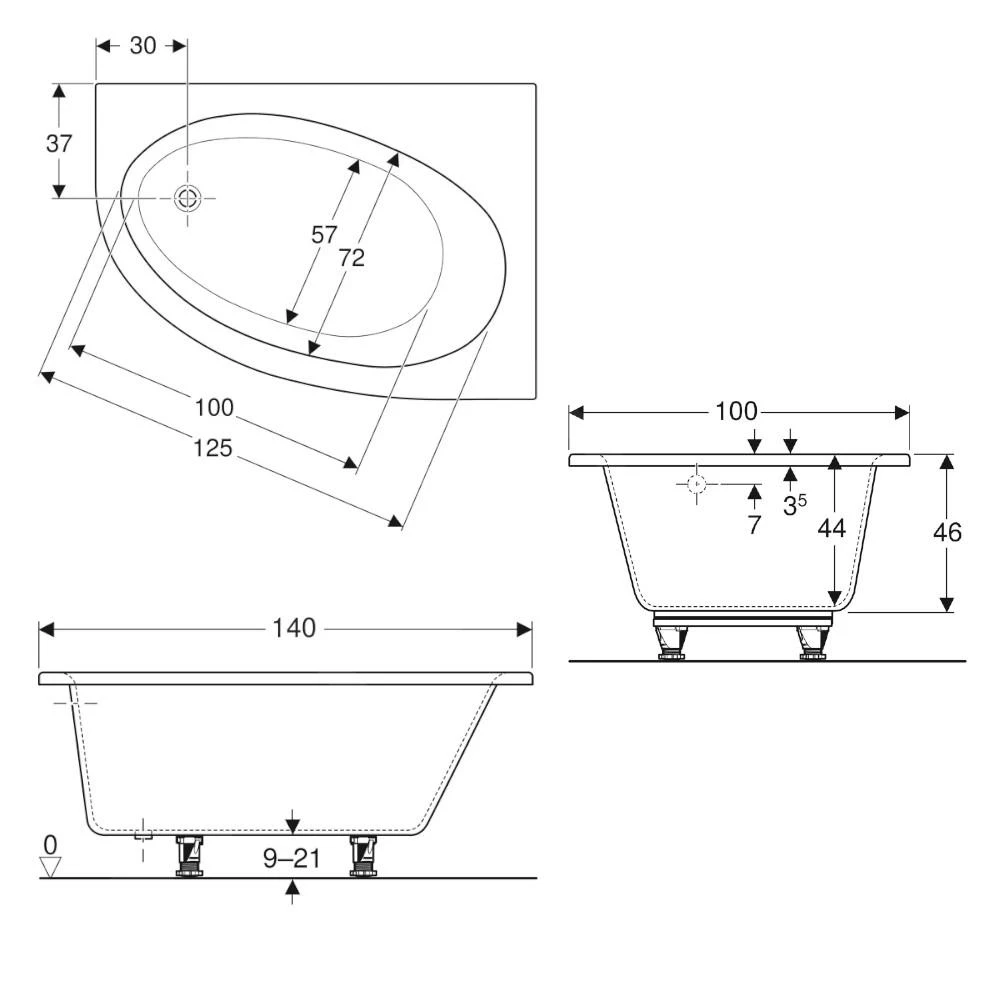Geberit Selnova - Hoekbad 1400x1000x460 Mm, Rechts, Wit 554.271.01.1 2 Geberit Selnova - Hoekbad 1400x1000x460 Mm, Rechts, Wit 554.271.01.1 - Afbeelding 2